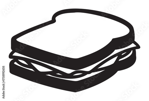 Black outline icon of a simple sandwich with filling, depicted in a minimal and bold style.