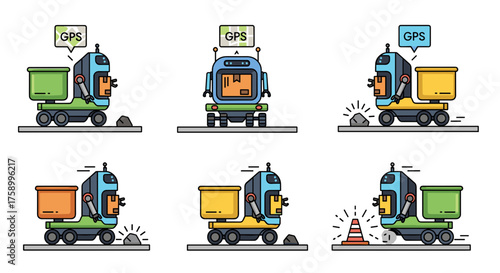 Autonomous delivery robots navigating city streets with GPS, modern tech for futuristic logistics solutions