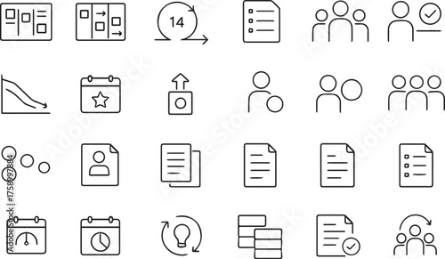 Agile Project Management and Scrum Line Icons Collection