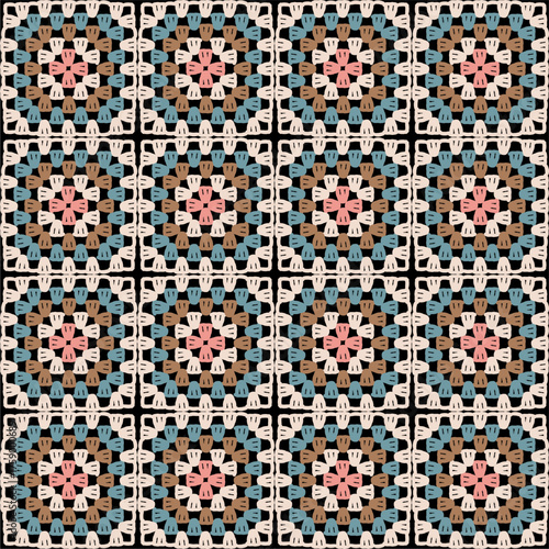Pattern with crochet granny square wallpaper handmade decorative art design print