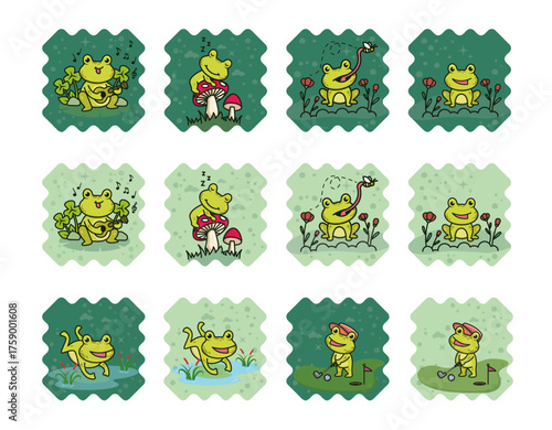 set of funny frog life logo icon