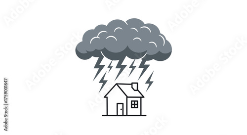 Protect your home from storms: modern home with cloud and lightning strikes above it