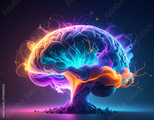 Radiant Brain: An abstract depiction of the human brain, illuminated with a vibrant display of colors, symbolizing intelligence, creativity, and the power of thought.