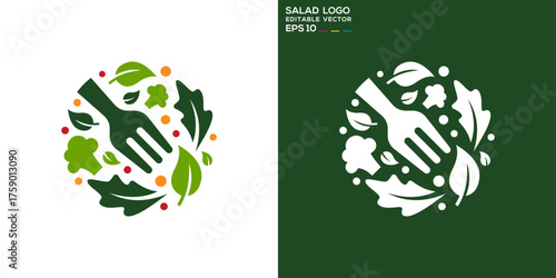 Salad Logo. Fruits, vegetables, healthy, nutritious food. Vector design template.