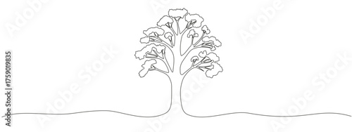 Continuous line tree plant drawing. Minimal outline vector for eco, nature, forest, garden logo, and green environment concept. Simple ecology illustration background design.