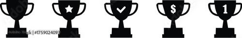 Trophy cup icons recognition award. Winner trophy, trophy flat icons editable vector illustration set
