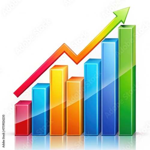 Colorful bar chart with ascending arrow showing business growth and profit. Free Download Colorful bar chart with ascending arrow showing business growth and profit. - GFXLoad