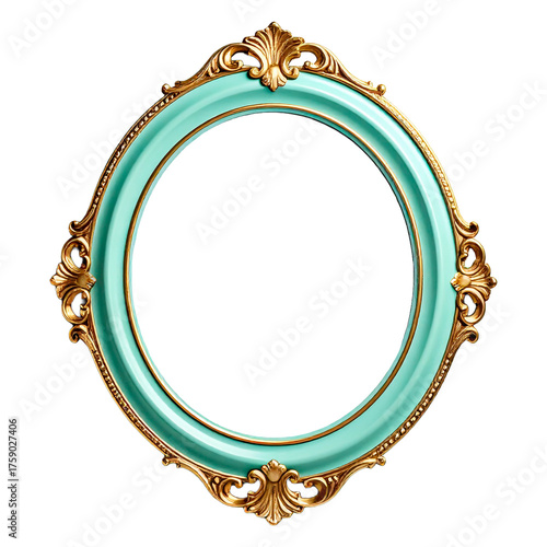 ミントグリーンとゴールドの丸フレーム（装飾クラシック枠）