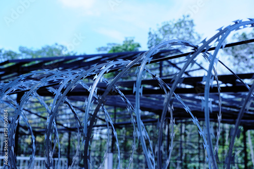 Tableau sur toile Barbed wire over a concrete wall