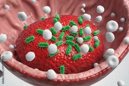 3D medical animation of a urinary tract infection (UTI) in the bladder