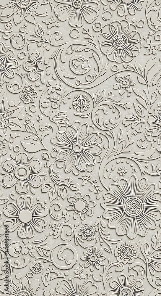 Obraz premium Elegant floral relief pattern with embossed texture, subtle shading