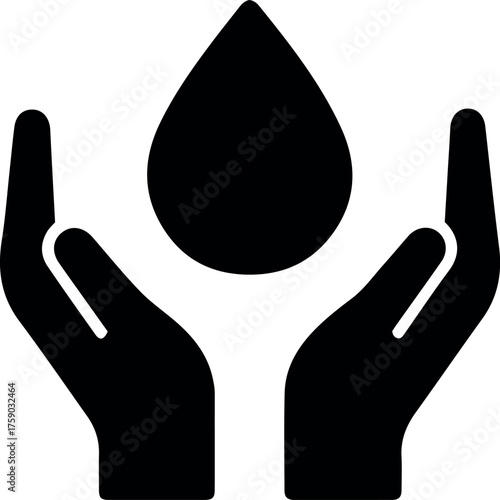 Vector two hands cupping a water droplet above them in a symbolic gesture of conservation