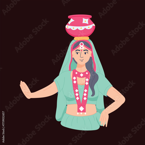 Dancing Village Beauty in Ethnic Dress Balancing Matka