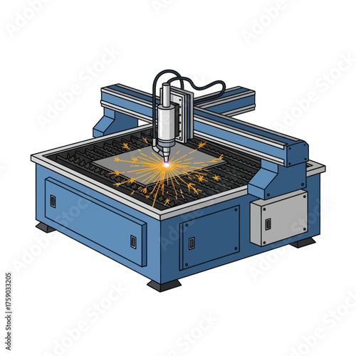 Industrial plasma cutting machine precisely shaping metal with sparks flying
