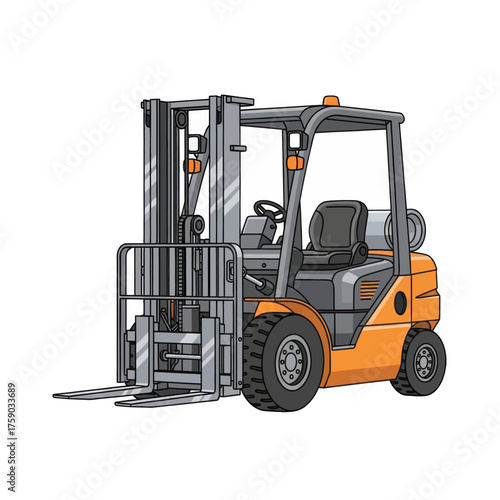 Orange and grey forklift industrial vehicle illustration