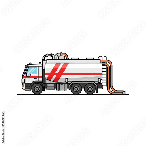 Illustration of a modern liquid transport truck with red and white detailing