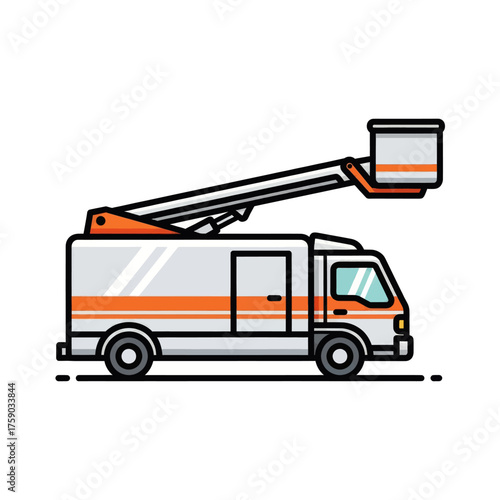 Cherry Picker Truck with Bucket Lift - Industrial Vehicle Illustration