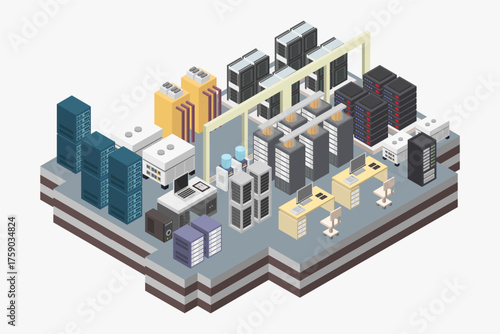 Isometric Internet Database Server Network