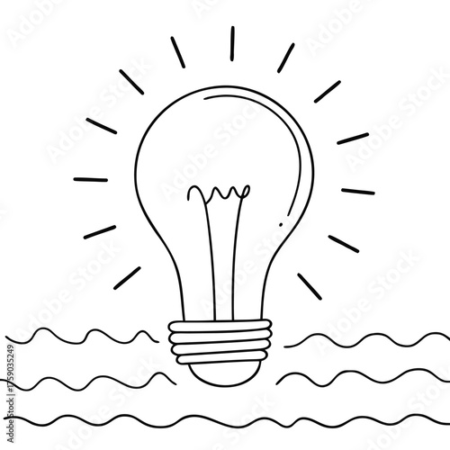 Light Bulb Idea Symbol Floating on Waves Line Art Illustration inspiration innovation
