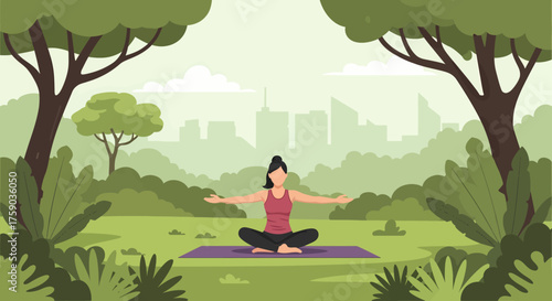 Serene Yoga in the Park Woman Meditating Amidst Urban Nature