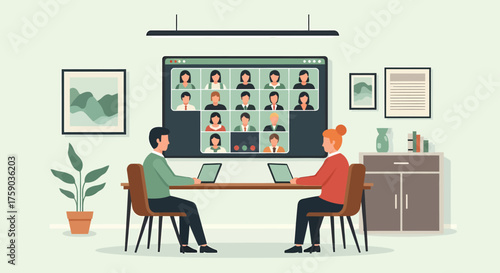 Virtual Team Meeting Illustration Remote Collaboration & Digital Workplace Concept