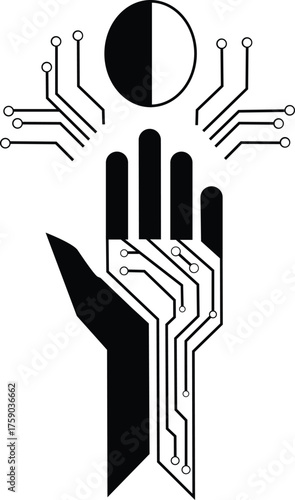 Futuristic Cyber Hand Icon – Digital Technology Circuit Vector Illustration