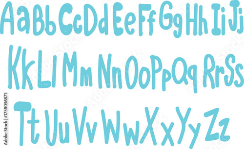 Alphabet letters in a fun and playful blue green gradient font.