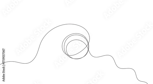 Minimalist line art illustration features a flowing black line forming abstract swirling shapes on a clean white background, creating a simple, elegant design element