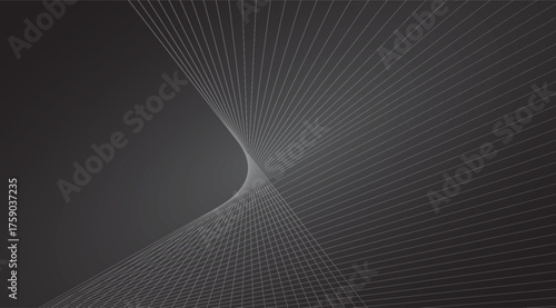Elegant gray background featuring thin white lines that converge into a graceful curve, creating a sophisticated and visually appealing abstract composition perfect for modern design
