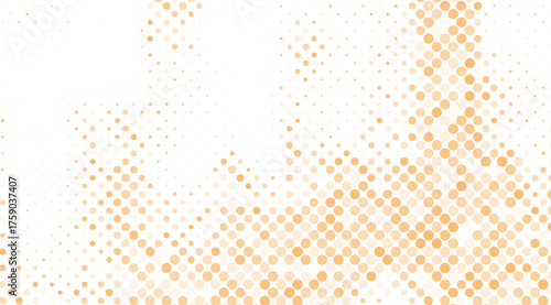 A white background showcases a dense array of light orange circles, gradually intensifying in color and concentration to create a dynamic, textured, and visually striking gradient effect