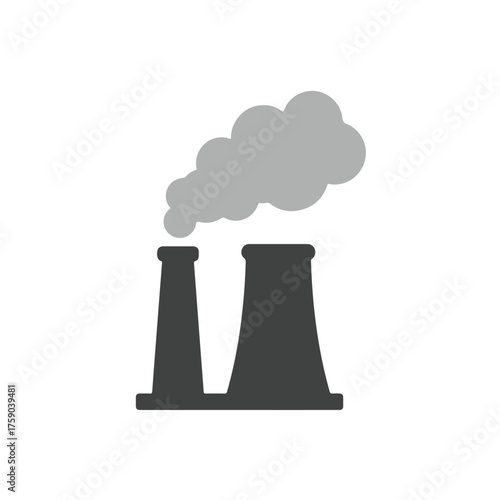 Simple gray factory emitting pollution ideal for environmental graphics, industrial concepts, pollution awareness campaigns, and educational materials.