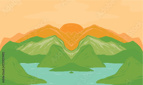 Symmetrical Mountain Landscap...