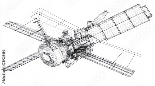 Fototapeta Naklejka Na Ścianę i Meble -  Detailed technical drawing of a space station