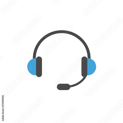 Gray and blue headset with a microphone attached. Suitable for use in webinars, online meetings, gaming, and virtual presentations.