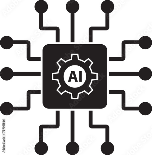 AI Microchip Processor with Digital Network Icon