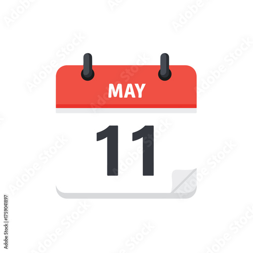 Simple graphic calendar showing may 11th. Suitable for planners, scheduling or events promotion materials needing a clean design.