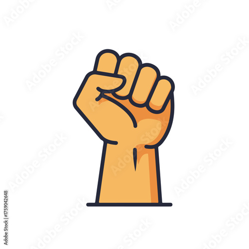 Raised fist symbolizes power, solidarity, activism, and strength. Suitable for social justice, protest, diversity, empowerment, civil rights, and unity concepts.