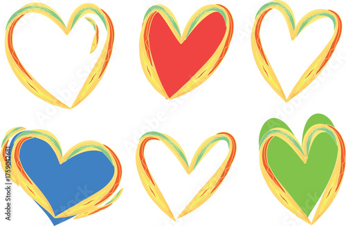 colorful summer style ornate outline abstract hearts