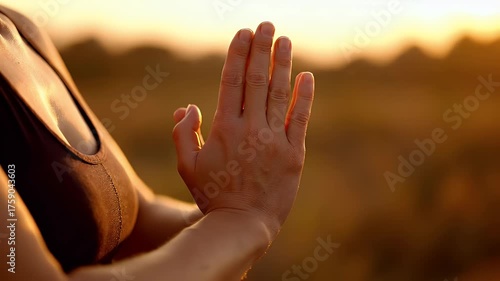 Womans Hands in Prayer at Sunset - A Moment of Serenity.