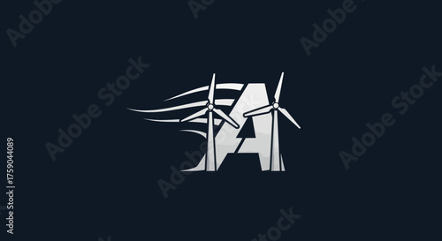 Clean power icon letter 'A' with wind turbines and wind