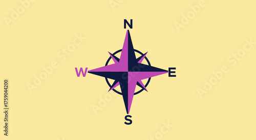 Purple & blue compass rose against a solid yellow background