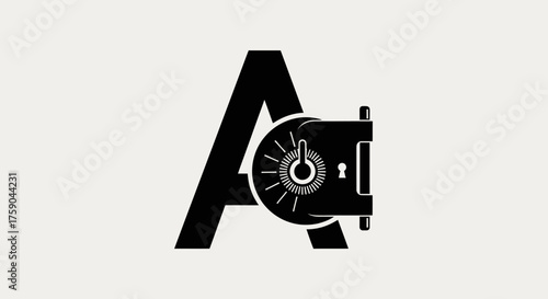 Black letter "A" with safe dial and handle