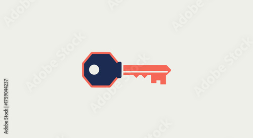 Key, dark blue with coral trim and shaft