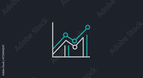 Minimalist line graph icon showing upward trends on dark gray background
