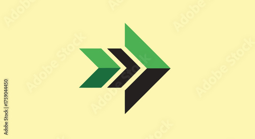 Three green and black arrows, each longer, pointing right on pale yellow