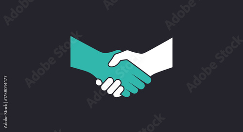 Simple, two-toned graphic of a handshake on a dark background