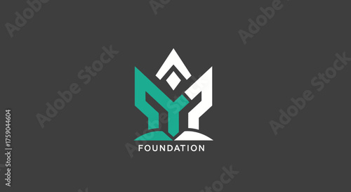 Abstract logo with sharp geometric shapes in teal and white
