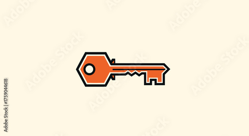 Orange key with dark outline on cream