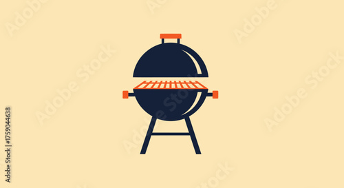 Dark, stylized BBQ grill with open lid
