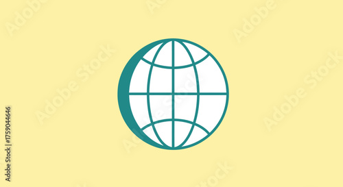Globe icon. Teal outline. White inside. Pale yellow background. Simple, flat style